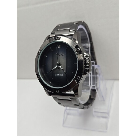 Relic By Fossil Rylan Diamond Black Steel Mens Quartz Watch ZR97014 New Battery - Picture 2 of 11